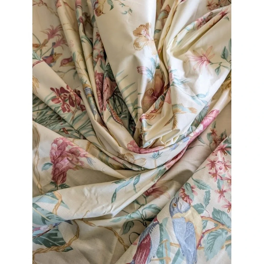 Jean B 5th Avenue Floral Bird Fabric 2 Yard 79x54 Polished Curtain Panel Cottage